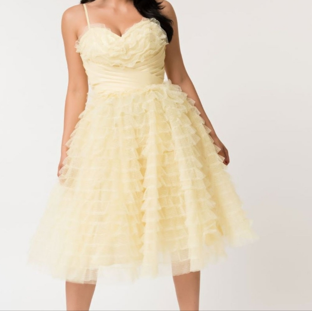 Unique Vintage Yellow Cupcake Tulle Dress